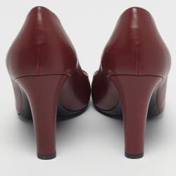 Pre Owned Chanel CC Size 36 Burgundy/Navy Blue Leather Cap Toe Pumps