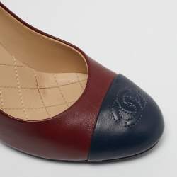 Pre Owned Chanel CC Size 36 Burgundy/Navy Blue Leather Cap Toe Pumps