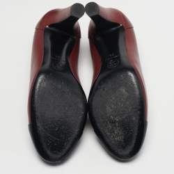 Pre Owned Chanel CC Size 36 Burgundy/Navy Blue Leather Cap Toe Pumps