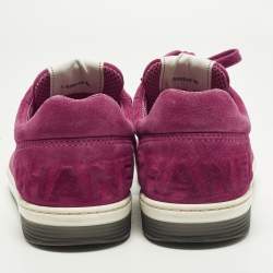 Pre Owned حذاء رياضي شانيل سي سي قماش تريكو وردي فاتح رباط بعنق منخفض مقاس 36