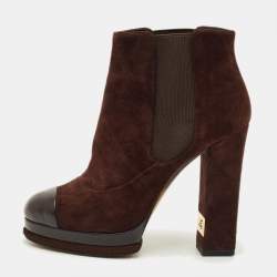مملوكة مسبقًا Chanel Size 39 Brown/Black Leather and Suede Ankle Length Boots