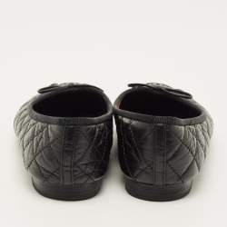 Pre Owned Chanel CC Size 37.5 Black Quilted Leather Bow Cap Toe Ballet Flats