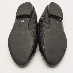 Pre Owned Chanel CC Size 37.5 Black Quilted Leather Bow Cap Toe Ballet Flats