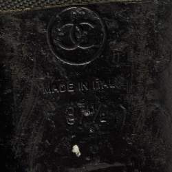 Pre Owned Chanel CC Size 37.5 Black Quilted Leather Bow Cap Toe Ballet Flats