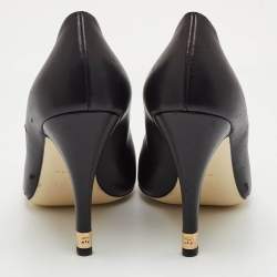 Pre Owned حذاء كعب عالي شانيل جلد أسود شعار سي سي مقدمة مفتوحة مقاس 41