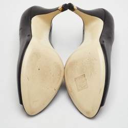 Pre Owned حذاء كعب عالي شانيل جلد أسود شعار سي سي مقدمة مفتوحة مقاس 41