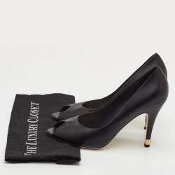 Pre Owned حذاء كعب عالي شانيل جلد أسود شعار سي سي مقدمة مفتوحة مقاس 41