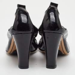 Pre Owned حذاء كعب عالي شانيل جلد لامع أسود مقدمة سي سي مجعدة مقاس 37