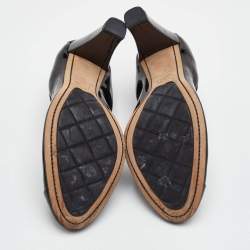 Pre Owned حذاء كعب عالي شانيل جلد لامع أسود مقدمة سي سي مجعدة مقاس 37