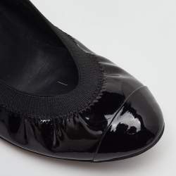 Pre Owned حذاء كعب عالي شانيل جلد لامع أسود مقدمة سي سي مجعدة مقاس 37