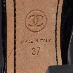 Pre Owned حذاء كعب عالي شانيل جلد لامع أسود مقدمة سي سي مجعدة مقاس 37