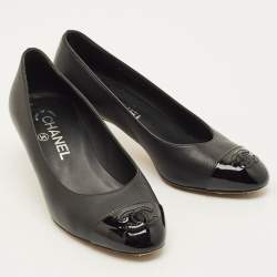 Pre Owned حذاء كعب عالي شانيل جلد أسود ولميع لؤلؤ صناعي مقاس 36