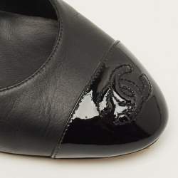 Pre Owned حذاء كعب عالي شانيل جلد أسود ولميع لؤلؤ صناعي مقاس 36