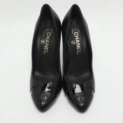 Pre Owned حذاء كعب عالي شانيل سي سي جلد أسود مقاس 38.5