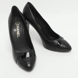 Pre Owned حذاء كعب عالي شانيل سي سي جلد أسود مقاس 38.5