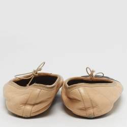 Pre Owned Chanel Cambon Size 38 Beige Quilted Leather Bow Ballet Flats