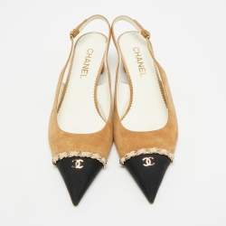 مملوكة مسبقًا Chanel CC Logo Interlocking Size 40 Brown/Black Suede and Canvas  Slingback Pumps 