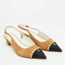 مملوكة مسبقًا Chanel CC Logo Interlocking Size 40 Brown/Black Suede and Canvas  Slingback Pumps 