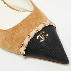 مملوكة مسبقًا Chanel CC Logo Interlocking Size 40 Brown/Black Suede and Canvas  Slingback Pumps 