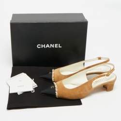 مملوكة مسبقًا Chanel CC Logo Interlocking Size 40 Brown/Black Suede and Canvas  Slingback Pumps 