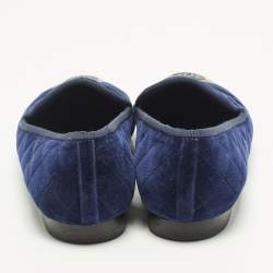 Pre Owned Chanel Interlocking CC Logo Size 40 Navy Blue Patent Leather and Velvet Smoking Slippers