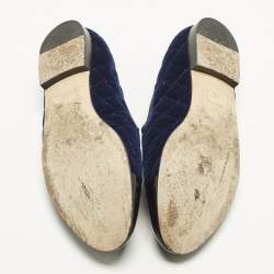 Pre Owned Chanel Interlocking CC Logo Size 40 Navy Blue Patent Leather and Velvet Smoking Slippers