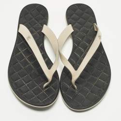 Pre Owned Chanel CC Size 39 Beige Leather Thong Flats