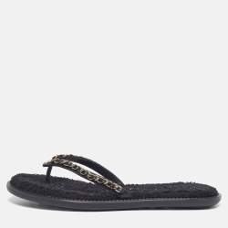 مملوكة مسبقًا صندل شانيل بإصبع فلات تفاصيل سلسلة جلد مضفر أزرق مقاس 38