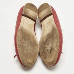 Pre Owned Chanel CC Size 39 Red Quilted Leather Bow Ballet Flats