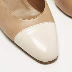 Pre Owned Chanel CC Size 38 Beige/Cream Leather Slingback Block Heel Pumps
