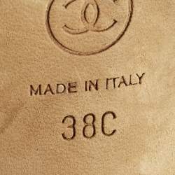 Pre Owned Chanel CC Size 38 Beige/Cream Leather Slingback Block Heel Pumps