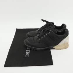 Pre Owned Chanel CC Size 38 Black/White Leather and Neoprene Low Top Sneakers