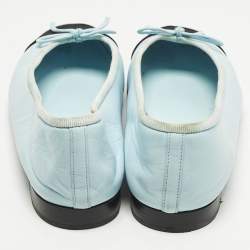 مملوكة مسبقًا Chanel CC Size 37 Light Blue/Black Fabric and Leather Bow Cap Toe Ballet Flats