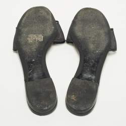 Pre Owned Chanel Camelia Size 37 Black/White Leather and Mesh Flat Slides 