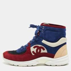 Pre Owned Chanel CC Size 38.5 Multicolor Suede High Top Sneakers