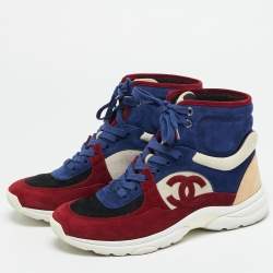 Pre Owned حذاء رياضي شانيل جلد وسويدي متعدد الألوان سي سي ب عنق طويل مقاس 39