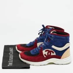 Pre Owned حذاء رياضي شانيل جلد وسويدي متعدد الألوان سي سي بعنق طويل مقاس 39