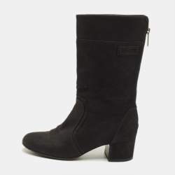 مملوكة مسبقًا Chanel Size 39 Black Nubuck Leather Ankle Length Boots