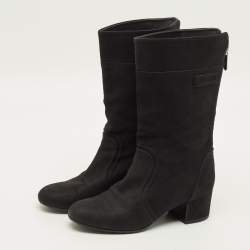 Pre Owned Chanel Size 39 Black Nubuck Leather Ankle Length Boots