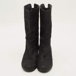 Pre Owned Chanel Size 39 Black Nubuck Leather Ankle Length Boots