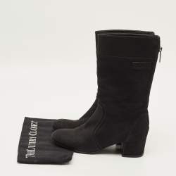 Pre Owned Chanel Size 39 Black Nubuck Leather Ankle Length Boots