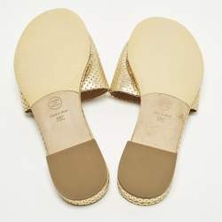 Pre Owned Chanel CC Size 38 Gold Leather Perforated Flat Slide