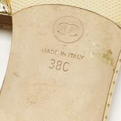 Pre Owned Chanel CC Size 38 Gold Leather Perforated Flat Slide