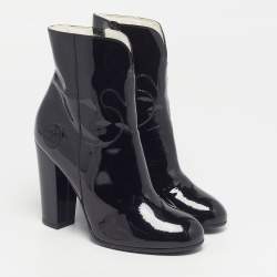 Pre Owned حذاء بوت كاحل شانيل جلد بني/أسود سويدي طول الكاحل مقاس 39