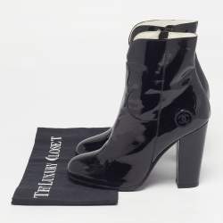 Pre Owned حذاء بوت كاحل شانيل جلد بني/أسود سويدي طول الكاحل مقاس 39