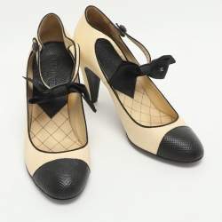 Pre Owned Chanel Bow Size 39 Cream Karung Leather Mary Jane Pumps