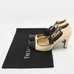 Pre Owned Chanel Bow Size 39 Cream Karung Leather Mary Jane Pumps