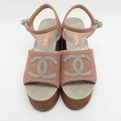 Pre Owned Chanel CC Size 38 Pink Canvas and Suede Clogs Sandals
