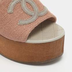 Pre Owned Chanel CC Size 38 Pink Canvas and Suede Clogs Sandals