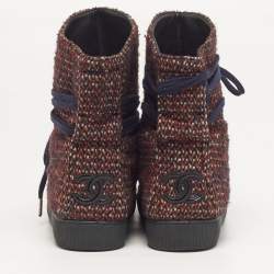 Pre Owned Chanel CC Size 36 Multicolor Tweed Lace Wrap High Top Sneakers